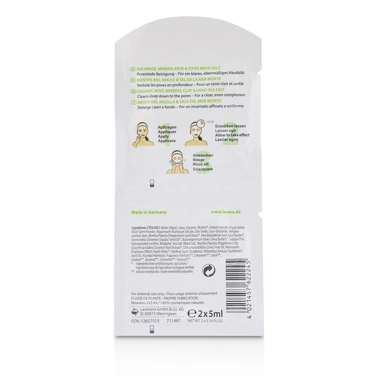 Lavera Organic Mint Purifying Mask 2x5ml 2 Lavera Organic Mint Purifying Mask 2x5ml - Image 2